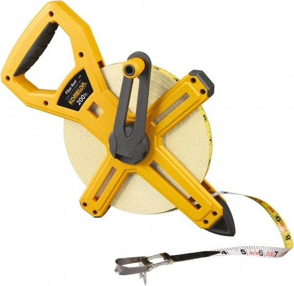 Komelon - 200' x 1/2" Yellow Fiberglass Blade Tape Measure - 1/8" Graduation, Yellow ABS Plastic Case - Industrial Tool & Supply