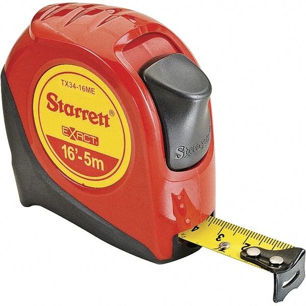 Starrett - 16' x 3/4" Yellow Blade Tape Measure - 1/16" & 1mm Graduation, S9 Graduation Style, Red Case - Industrial Tool & Supply