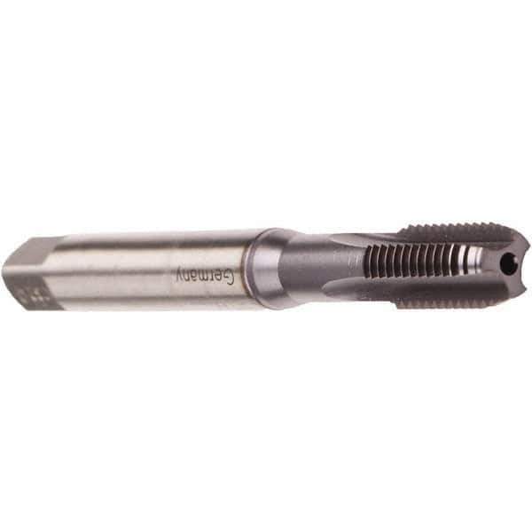 Emuge - M6x1.00 Metric Coarse 6HX 3 Flute TiCN Finish Cobalt Straight Flute Machine Tap - Bottoming, Right Hand Thread, 80mm OAL, 17mm Thread Length, Oversize, Through Coolant - Exact Industrial Supply