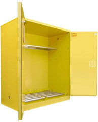 Securall Cabinets - 56" Wide x 31" Deep x 65" High, 18 Gauge Steel Vertical Drum Cabinet with 3 Point Key Lock - Yellow, Manual Closing Door, 1 Shelf, 2 Drums, Drum Rollers Included - Industrial Tool & Supply