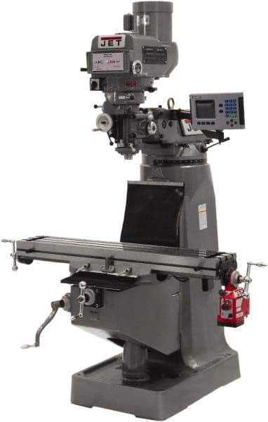 Jet - 10" Table Width x 49" Table Length, Variable Speed Pulley Control, 1 Phase Knee Milling Machine - R8 Spindle Taper - Industrial Tool & Supply