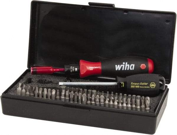 Wiha - 53 Piece, 1/4" Drive Screwdriver Wiha TorqueVario - S Bit Set - #0, 1, 2 & 3 Phillips, 1.5 to 8mm Hex, T6 to T25 Torx, #0, #1, #2 & #3 Pozidriv, #1, #2 & #3 Square Recess, 4.5, 5.5, 6.5 & 8mm Slotted, #1, #2, #3 & #4 Tri-Wing - Industrial Tool & Supply