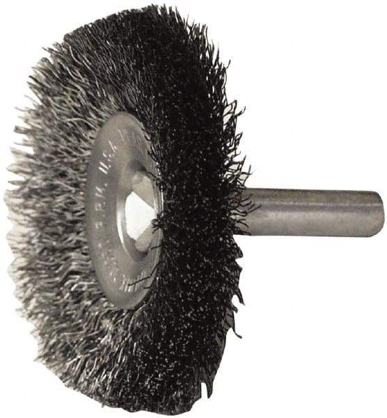 Weiler - 2" OD, 1/4" Shank Diam, Steel Wheel Brush - 1/2" Trim Length, 0.008" Filament Diam, 20,000 RPM - Industrial Tool & Supply