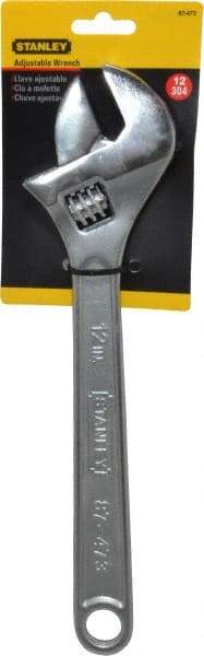Stanley - 1-1/2" Jaw Capacity, 12" Standard Adjustable Wrench - Chrome Vanadium Steel, Chrome Finish, 12-1/4" OAL - Industrial Tool & Supply