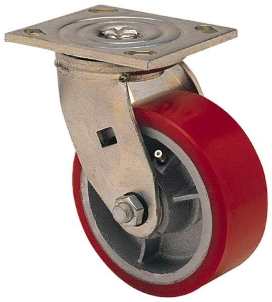 Albion - 4" Diam x 2" Wide x 5-5/8" OAH Top Plate Mount Swivel Caster - Polyolefin, 450 Lb Capacity, Roller Bearing, 3-7/8 x 4-1/2" Plate - Industrial Tool & Supply