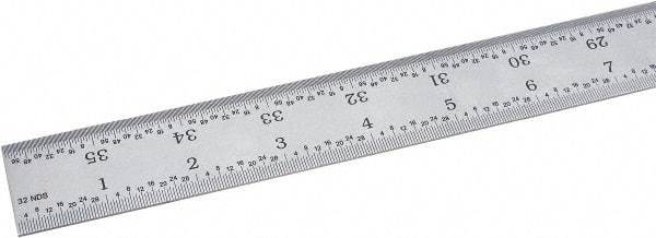 Fowler - 36" Long, 1/64, 1/32, 1/16, 1/8" Graduation, Rigid Steel Rule - 4R Graduation Style, Silver - Industrial Tool & Supply