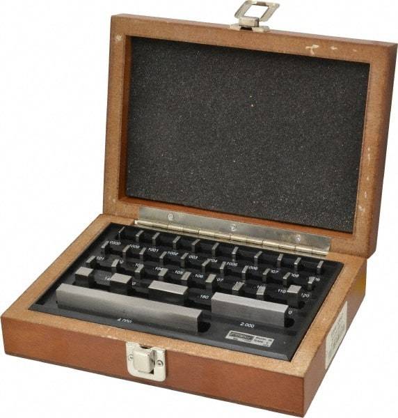 Fowler - 36 Piece, 0.05 to 4", Grade 0, Steel Gage Block Set - Rectangular, 0.000004" Tolerance - Industrial Tool & Supply