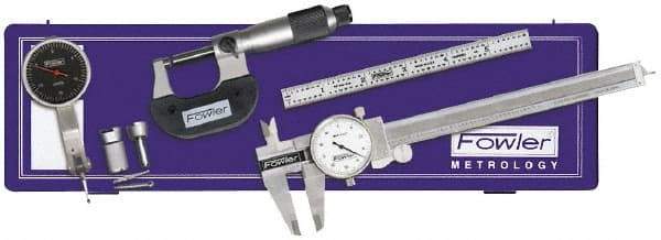 Fowler - 7 Piece, Machinist Caliper and Micrometer Tool Kit - Includes Indicator - Industrial Tool & Supply