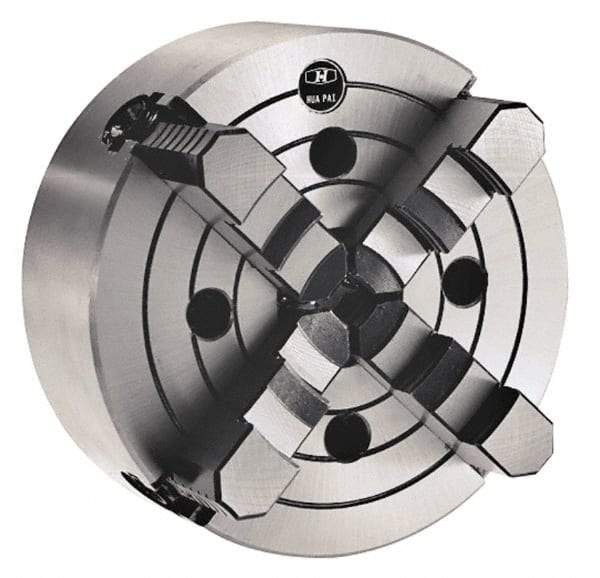 Interstate - 4 Jaws, 3" Diam, Independent Manual Lathe Chuck - Plain Back Mount Spindle, 0.8661" Through Hole Diam, Cast Iron - Industrial Tool & Supply