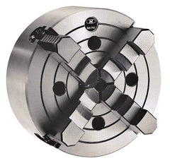 Interstate - 4 Jaws, 3" Diam, Independent Manual Lathe Chuck - Plain Back Mount Spindle, 0.8661" Through Hole Diam, Cast Iron - Industrial Tool & Supply