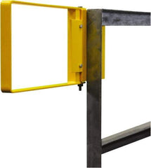 PRO-SAFE - Powder Coated Carbon Steel Self Closing Rail Safety Gate - Fits 19 to 21-1/2" Clear Opening, 1-1/2" Wide x 12" Door Height, Yellow - Industrial Tool & Supply