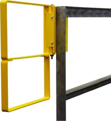 PRO-SAFE - Powder Coated Carbon Steel Self Closing Rail Safety Gate - Fits 28 to 30-1/2" Clear Opening, 1-1/2" Wide x 22" Door Height, Yellow - Industrial Tool & Supply