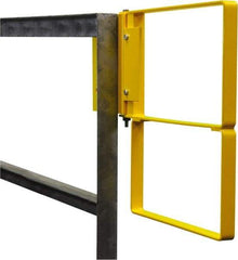 PRO-SAFE - Powder Coated Carbon Steel Self Closing Rail Safety Gate - Fits 31 to 33-1/2" Clear Opening, 1-1/2" Wide x 22" Door Height, Yellow - Industrial Tool & Supply