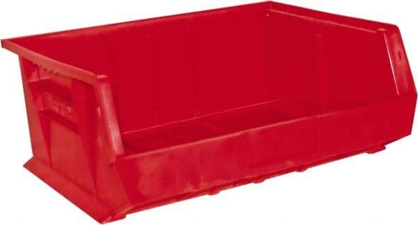 Durham - 14-5/8" Deep, Red Plastic Hang and Stack Bins - 7" High x 16-3/4" Wide x 14-5/8" Long - Industrial Tool & Supply