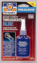 Permatex - 10 mL Bottle, Blue, Medium Strength Liquid Threadlocker - Series 242, 24 hr Full Cure Time, Hand Tool Removal - Industrial Tool & Supply