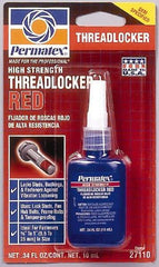 Permatex - 10 mL Bottle, Red, High Strength Liquid Threadlocker - Series 271, 24 hr Full Cure Time, Hand Tool, Heat Removal - Industrial Tool & Supply