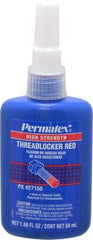 Permatex - 50 mL Bottle, Red, High Strength Liquid Threadlocker - Series 271, 24 hr Full Cure Time, Hand Tool, Heat Removal - Industrial Tool & Supply