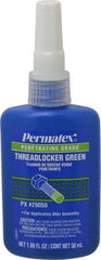 Permatex - 50 mL Bottle, Green, Liquid Medium Strength Threadlocker - Series 290, 24 hr Full Cure Time, Hand Tool, Heat Removal - Industrial Tool & Supply