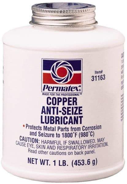 Permatex - 16 oz Bottle High Temperature Anti-Seize Lubricant - Copper, -30 to 1,800°F, Copper Colored, Water Resistant - Industrial Tool & Supply