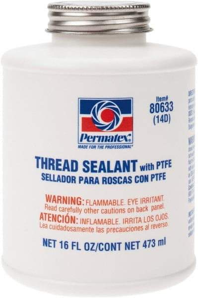 Permatex - 16 oz Brush Top Can White Thread Sealant - PTFE Based, 300°F Max Working Temp, For Use with Fittings - Industrial Tool & Supply