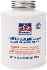 Permatex - 16 oz Brush Top Can White Thread Sealant - PTFE Based, 300°F Max Working Temp, For Use with Fittings - Industrial Tool & Supply
