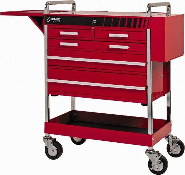 Sunex Tools - 18-1/4" Wide x 40" High x 27" Deep, 5 Drawer Tool Cart - 500 Lb Capacity, Red - Industrial Tool & Supply