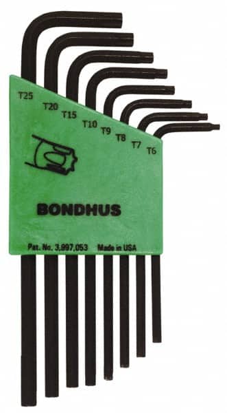 Bondhus - 8 Piece T6 to T25 L-Key Long Arm Torx Key Set - Industrial Tool & Supply