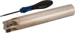 Seco - 1-1/4" Cut Diam, 0.354" Max Depth of Cut, 1-1/4" Shank Diam, 7.677" OAL, Indexable Square Shoulder End Mill - XO.X 10T3.. Inserts, Cylindrical Shank, 90° Lead Angle, Through Coolant, Series Turbo 10 - Industrial Tool & Supply