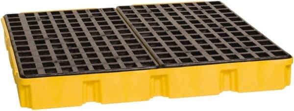Eagle - 61 Gal Sump, 10,000 Lb Capacity, 4 Drum, Polyethylene Platform - 52-1/2" Long x 51-1/2" Wide x 6-1/2" High, Yellow, Liftable Fork, Drain Included, Low Profile, Vertical, 2 x 2 Drum Configuration - Industrial Tool & Supply
