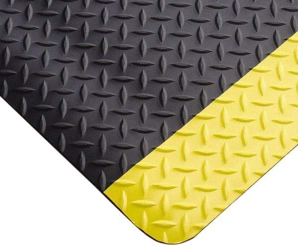 PRO-SAFE - 32' Long x 3' Wide, Dry Environment, Anti-Fatigue Matting - Black with Yellow Borders, Vinyl with Vinyl Sponge Base, Beveled on 4 Sides - Industrial Tool & Supply