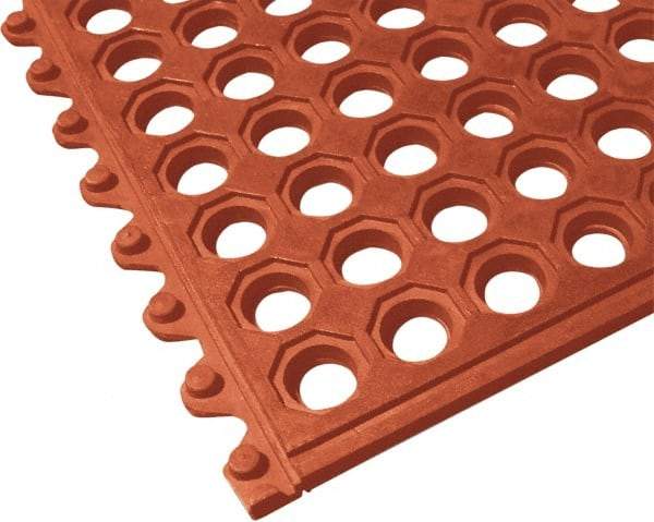 PRO-SAFE - 3' Long x 3' Wide x 5/8" Thick, Anti-Fatigue Modular Matting Tiles - Male, 1 Interlocking Side, Red, For Dry & Wet Areas - Industrial Tool & Supply