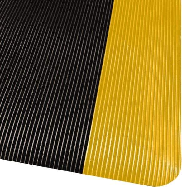 PRO-SAFE - 3' Long x 2' Wide, Dry Environment, Anti-Fatigue Matting - Black with Yellow Borders, Vinyl with Vinyl Sponge Base, Beveled on 4 Sides - Industrial Tool & Supply
