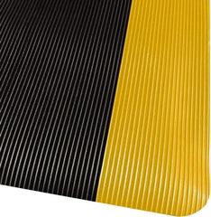 PRO-SAFE - 5' Long x 3' Wide, Dry Environment, Anti-Fatigue Matting - Black with Yellow Borders, Vinyl with Vinyl Sponge Base, Beveled on 4 Sides - Industrial Tool & Supply