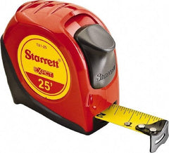 Starrett - 25' x 1" Yellow Blade Tape Measure - 1/16" Graduation, S1 Graduation Style, Red Case - Industrial Tool & Supply