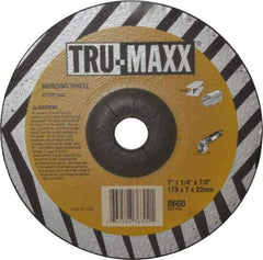Tru-Maxx - 24 Grit, 7" Wheel Diam, 1/4" Wheel Thickness, 7/8" Arbor Hole, Type 27 Depressed Center Wheel - Aluminum Oxide, 8,600 Max RPM, Compatible with Angle Grinder - Industrial Tool & Supply
