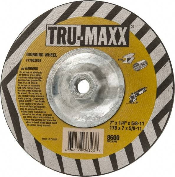 Tru-Maxx - 7" Wheel Diam, 1/4" Wheel Thickness, Type 27 Depressed Center Wheel - Aluminum Oxide, 8,600 Max RPM, Compatible with Angle Grinder - Industrial Tool & Supply