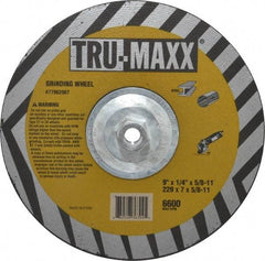 Tru-Maxx - 9" Wheel Diam, 1/4" Wheel Thickness, Type 27 Depressed Center Wheel - Aluminum Oxide, 6,600 Max RPM, Compatible with Angle Grinder - Industrial Tool & Supply