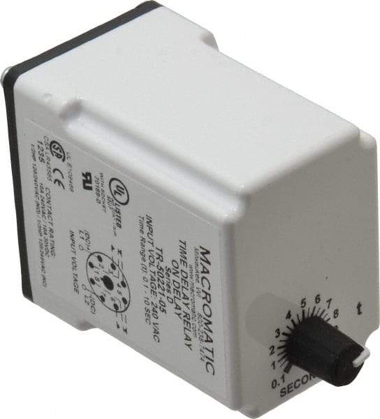 Macromatic - 8 Pin, Multiple Range DPDT Time Delay Relay - 10 Contact Amp, 240 VAC, Knob - Industrial Tool & Supply