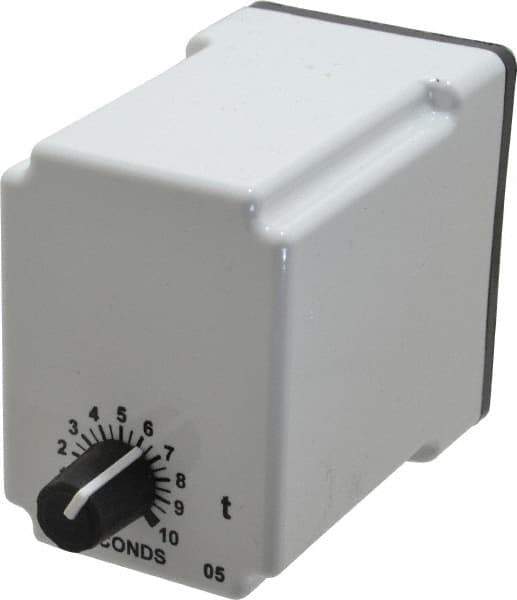 Macromatic - 8 Pin, Multiple Range DPDT Time Delay Relay - 10 Contact Amp, 120 VAC/VDC, Knob - Industrial Tool & Supply