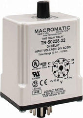 Macromatic - 8 Pin, 10 min Delay, Multiple Range DPDT Time Delay Relay - 10 Contact Amp, 24 VAC/VDC, Knob - Industrial Tool & Supply