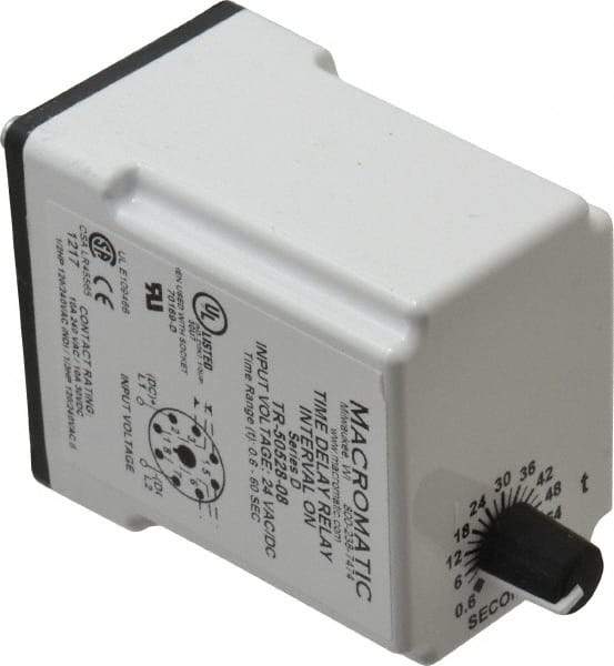 Macromatic - 8 Pin, Multiple Range DPDT Time Delay Relay - 10 Contact Amp, 24 VAC/VDC, Knob - Industrial Tool & Supply
