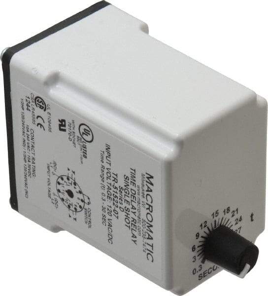 Macromatic - 11 Pin, Multiple Range DPDT Time Delay Relay - 10 Contact Amp, 120 VAC/VDC, Knob - Industrial Tool & Supply
