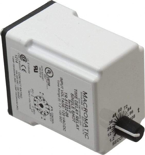 Macromatic - 11 Pin, Multiple Range DPDT Time Delay Relay - 10 Contact Amp, 120 VAC/VDC, Knob - Industrial Tool & Supply