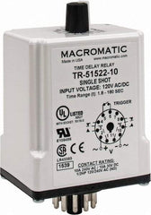 Macromatic - 11 Pin, Multiple Range DPDT Time Delay Relay - 10 Contact Amp, 120 VAC/VDC, Knob - Industrial Tool & Supply