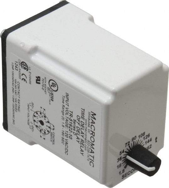 Macromatic - 11 Pin, Multiple Range DPDT Time Delay Relay - 10 Contact Amp, 120 VAC/VDC, Knob - Industrial Tool & Supply