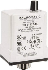 Macromatic - 11 Pin, 0.3 to 30 min Delay, Multiple Range DPDT Time Delay Relay - 10 Contact Amp, 120 VAC/VDC, Knob - Industrial Tool & Supply