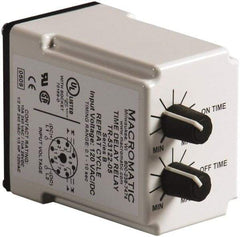 Macromatic - 8 Pin, 10 min Delay, Multiple Range DPDT Time Delay Relay - 10 Contact Amp, 120 VAC/VDC, Knob - Industrial Tool & Supply
