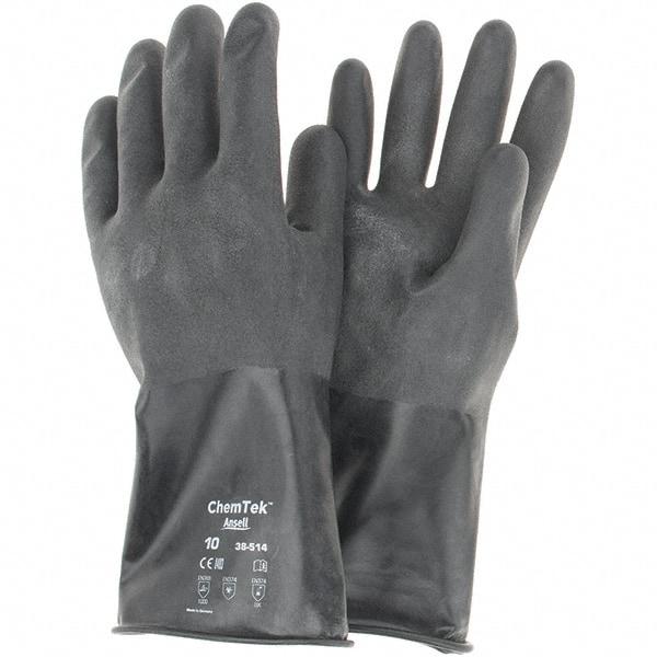 Ansell - 14 mil Thick, Chemical Resistant Gloves - SZ 10 14"14ML BLK 1/PR CHEM-TEK RGH FIN CHEM GLV - Industrial Tool & Supply