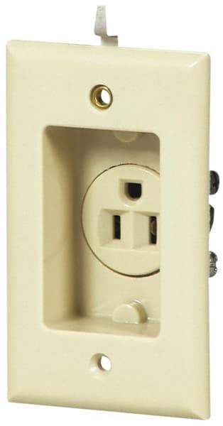 Cooper Wiring Devices - 125 VAC, 15 Amp, 5-15R NEMA Configuration, White, Specification Grade, Self Grounding Single Receptacle - 1 Phase, 2 Poles, 3 Wire, Tamper Resistant - Industrial Tool & Supply