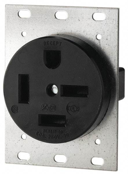 Cooper Wiring Devices - 250 VAC, 50 Amp, 15-50R NEMA Configuration, Black, Industrial Grade, Self Grounding Single Receptacle - 1 Phase, 3 Poles, 4 Wire, Flush Mount - Industrial Tool & Supply